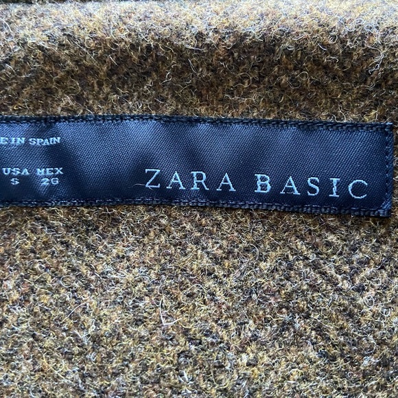 ZARA Green Brown 100% Woo Blazer Blazer with Elbow Patches - Picture 2 of 3